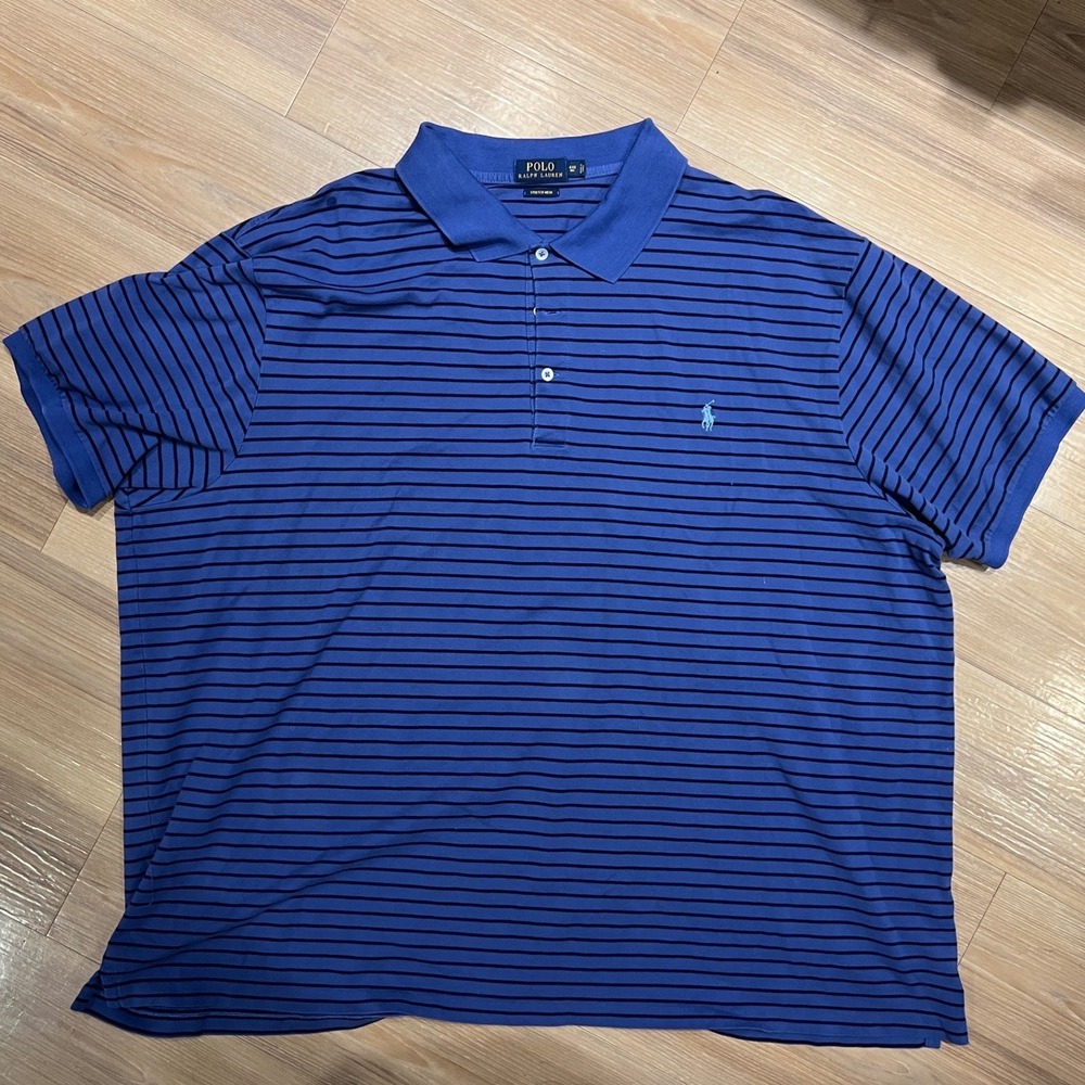 Polo Ralph Lauren Mens Polo Shirt Stretch Mesh Striped Blue 4XB Big